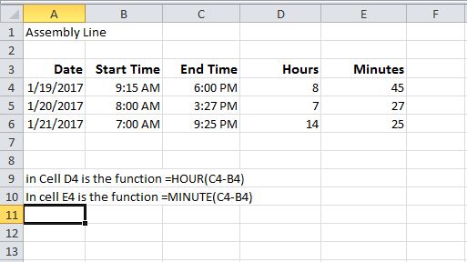excel template calculating time between hours